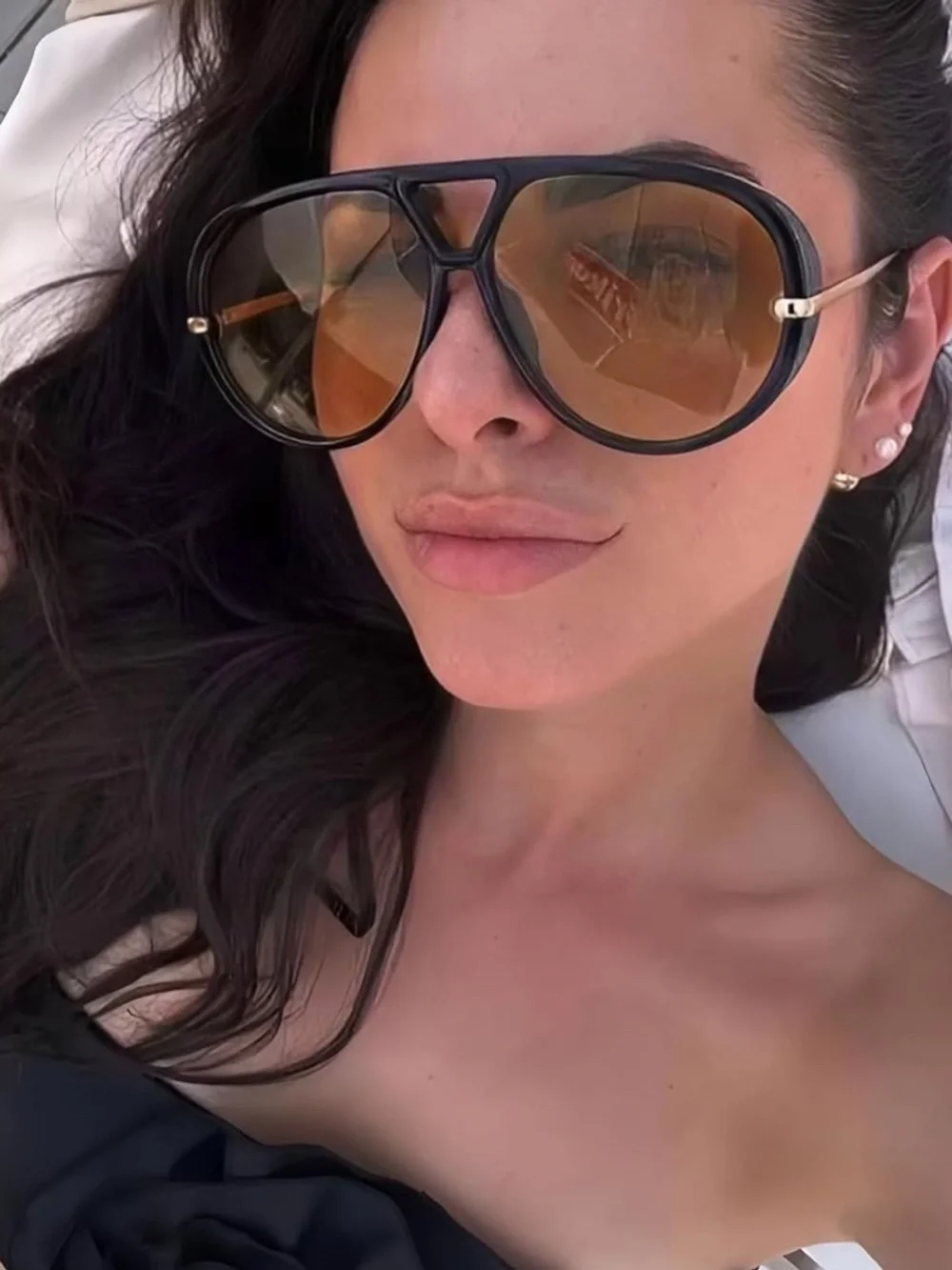 Unisex Retro Gold And Black Frame Aviator Sunglasses with Brown Lenses